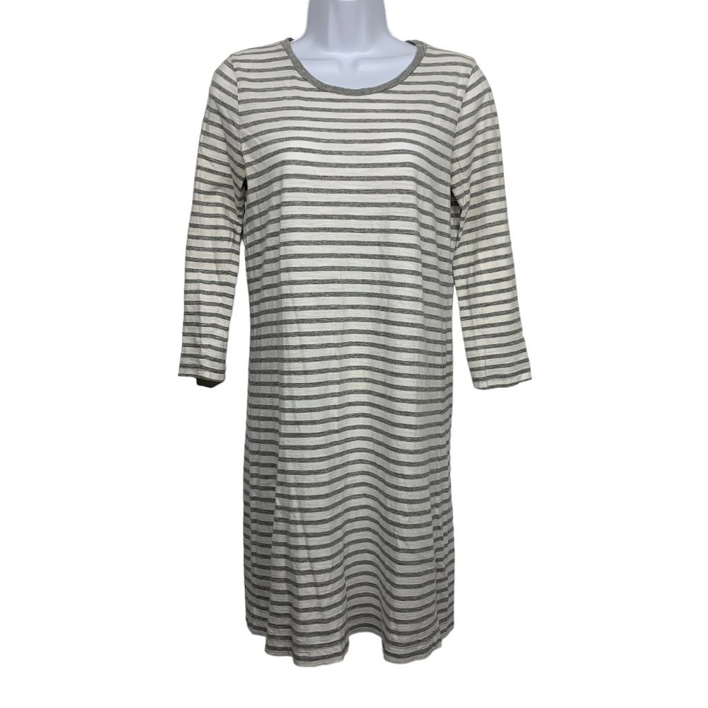 J. Crew Women's size S Gray & White Striped T-Shirt Dress 3/4 Sleeve
